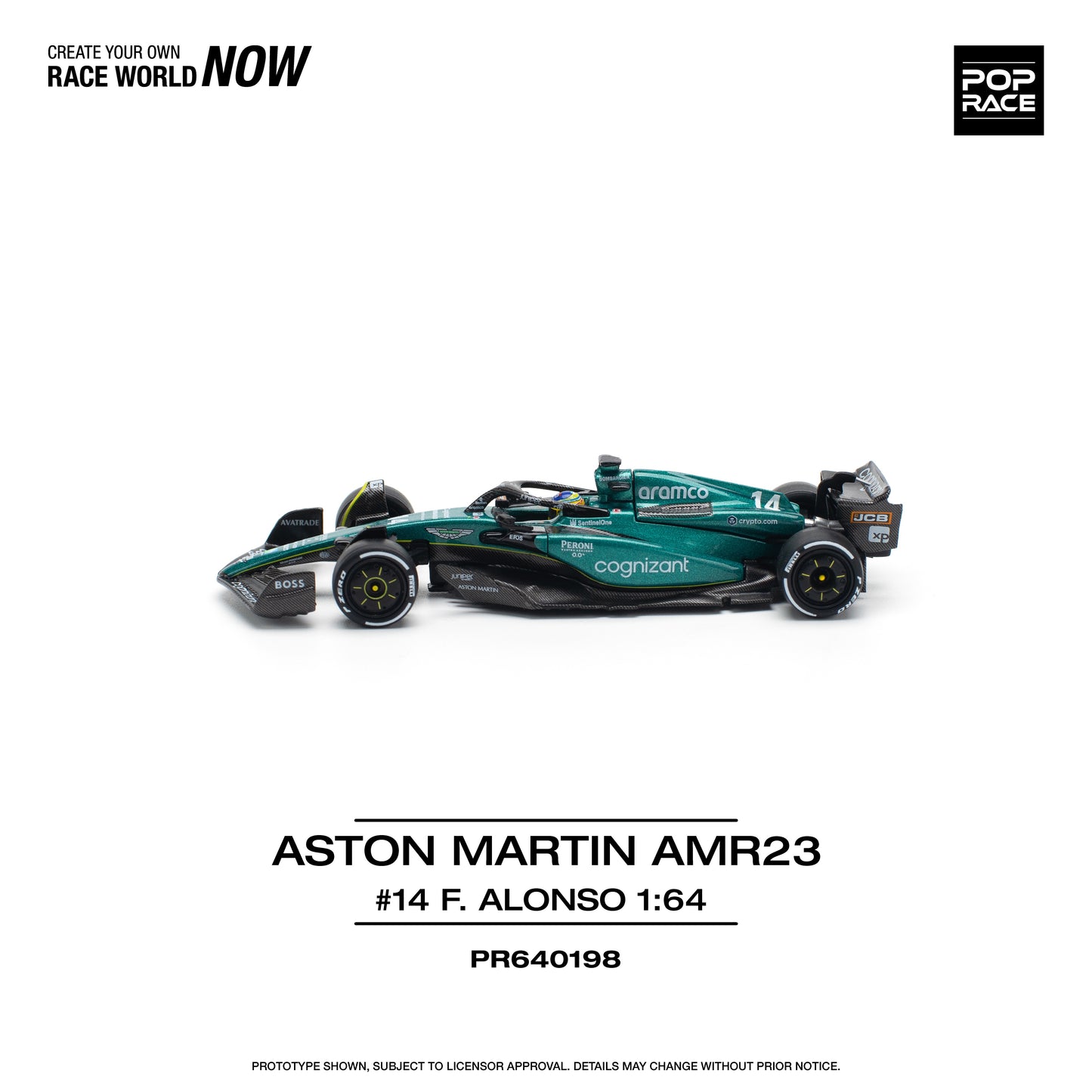 Pop Race - Aston Martin AMR23 F1 Formula 1 #14 'F.Alonso' - 1:64 Scale