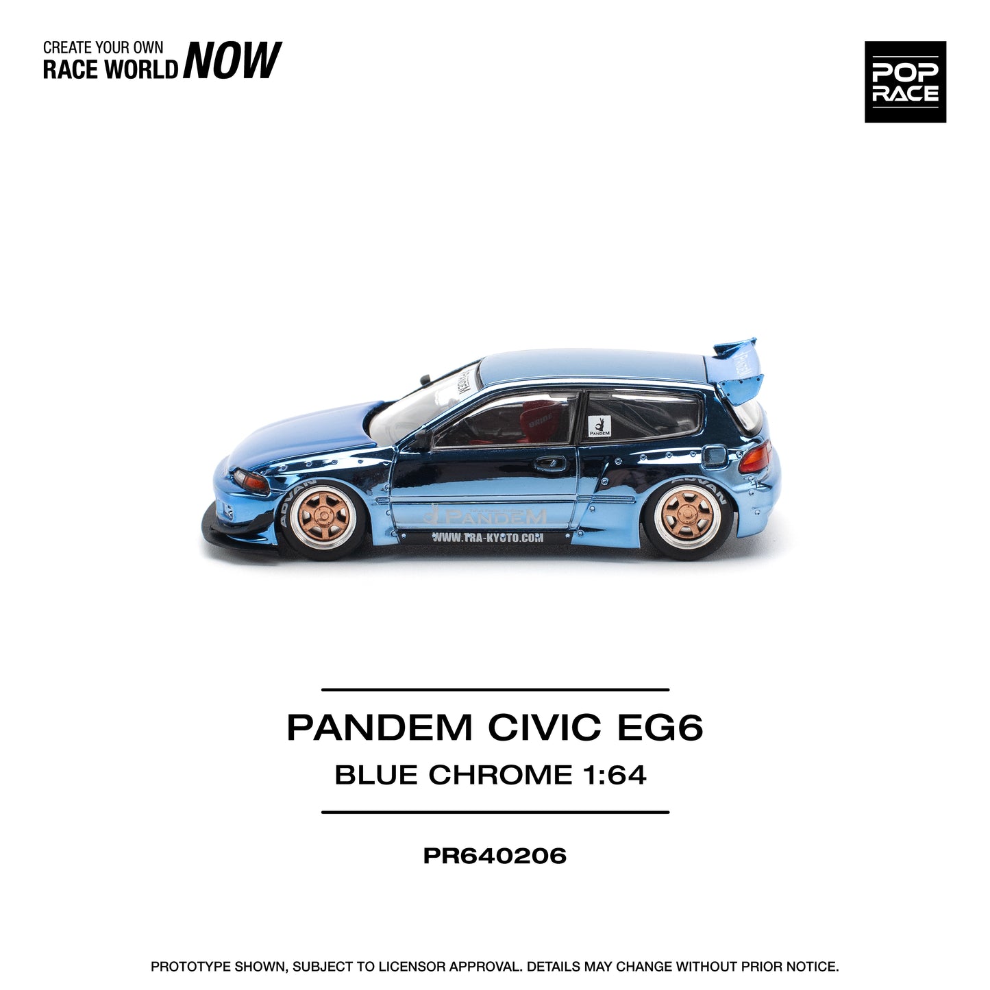 Pop Race - Honda Civic 'Pandem' EG6 (Blue Chrome) - 1:64 Scale