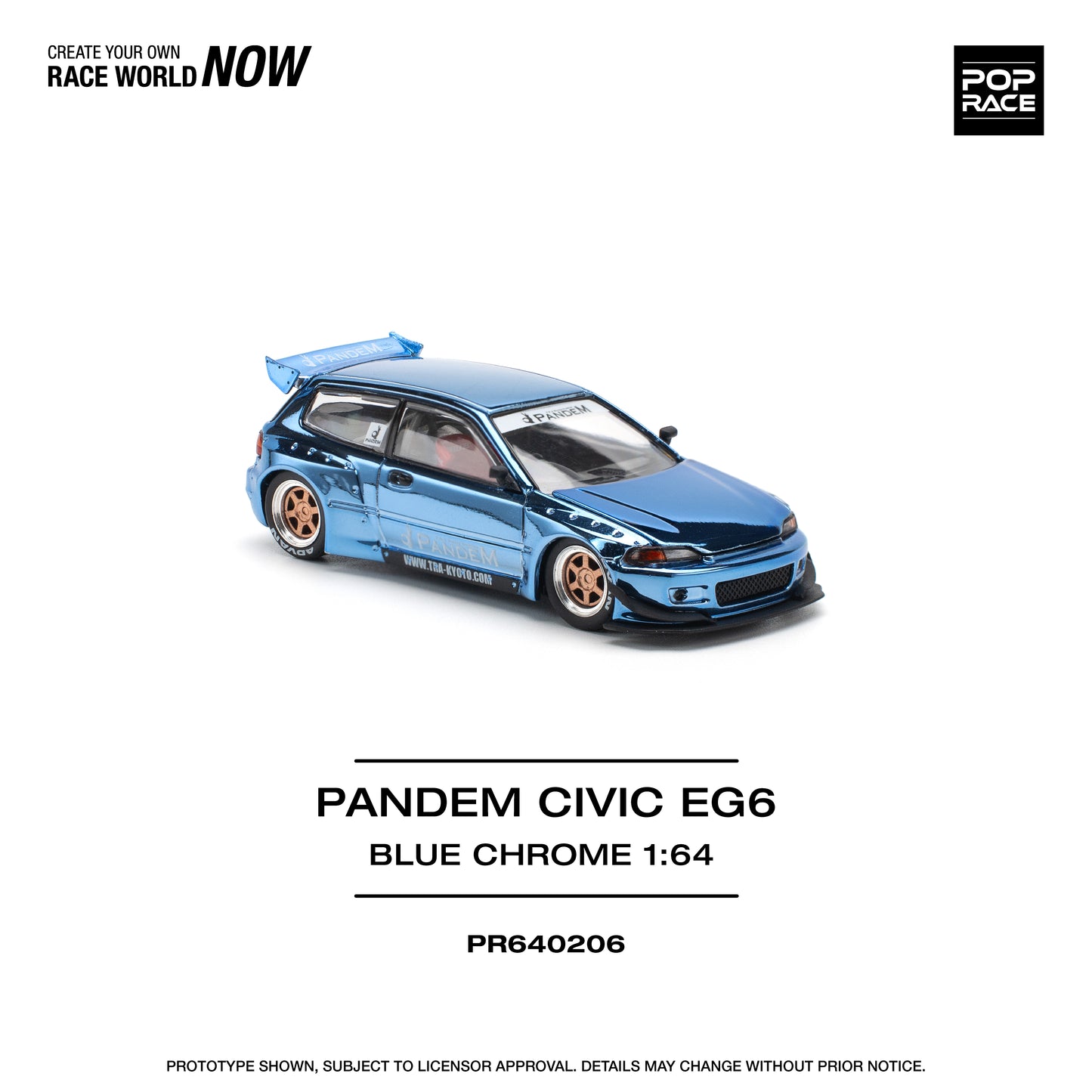 Pop Race - Honda Civic 'Pandem' EG6 (Blue Chrome) - 1:64 Scale