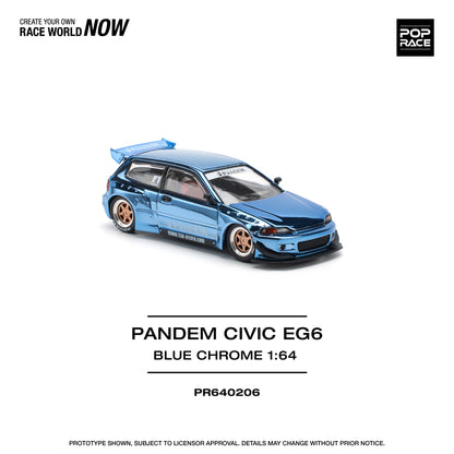Pop Race - Honda Civic 'Pandem' EG6 (Blue Chrome) - 1:64 Scale