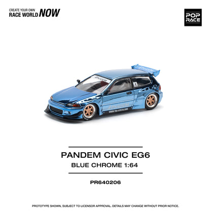 Pop Race - Honda Civic 'Pandem' EG6 (Blue Chrome) - 1:64 Scale