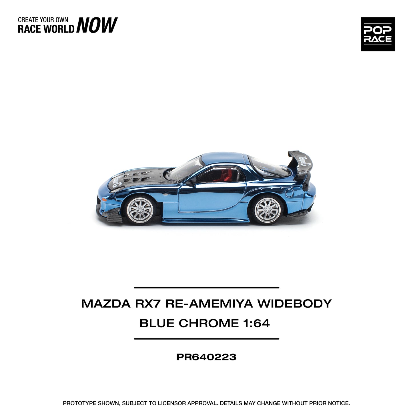 Pop Race - Mazda RX-7 Re-Amemiya Widebody (Blue Chrome) - 1:64 Scale