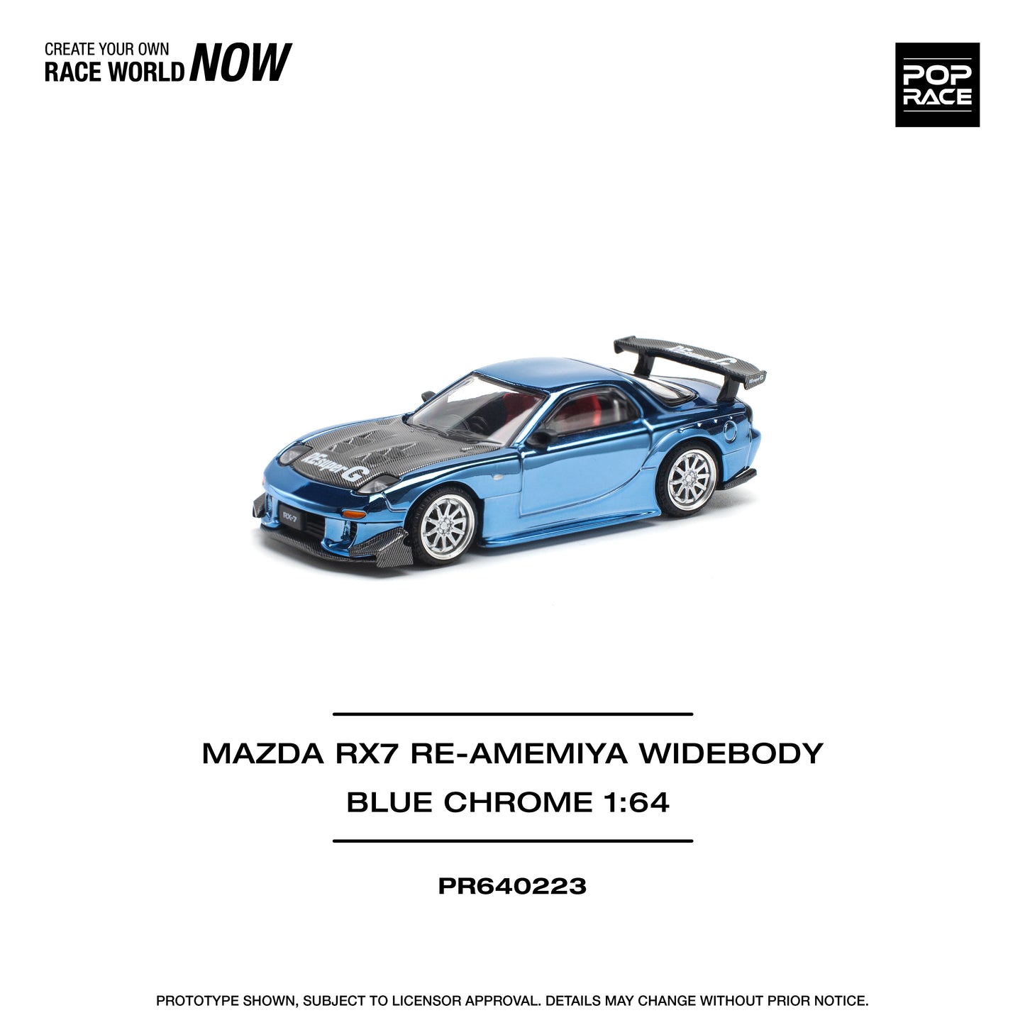 Pop Race - Mazda RX-7 Re-Amemiya Widebody (Blue Chrome) - 1:64 Scale