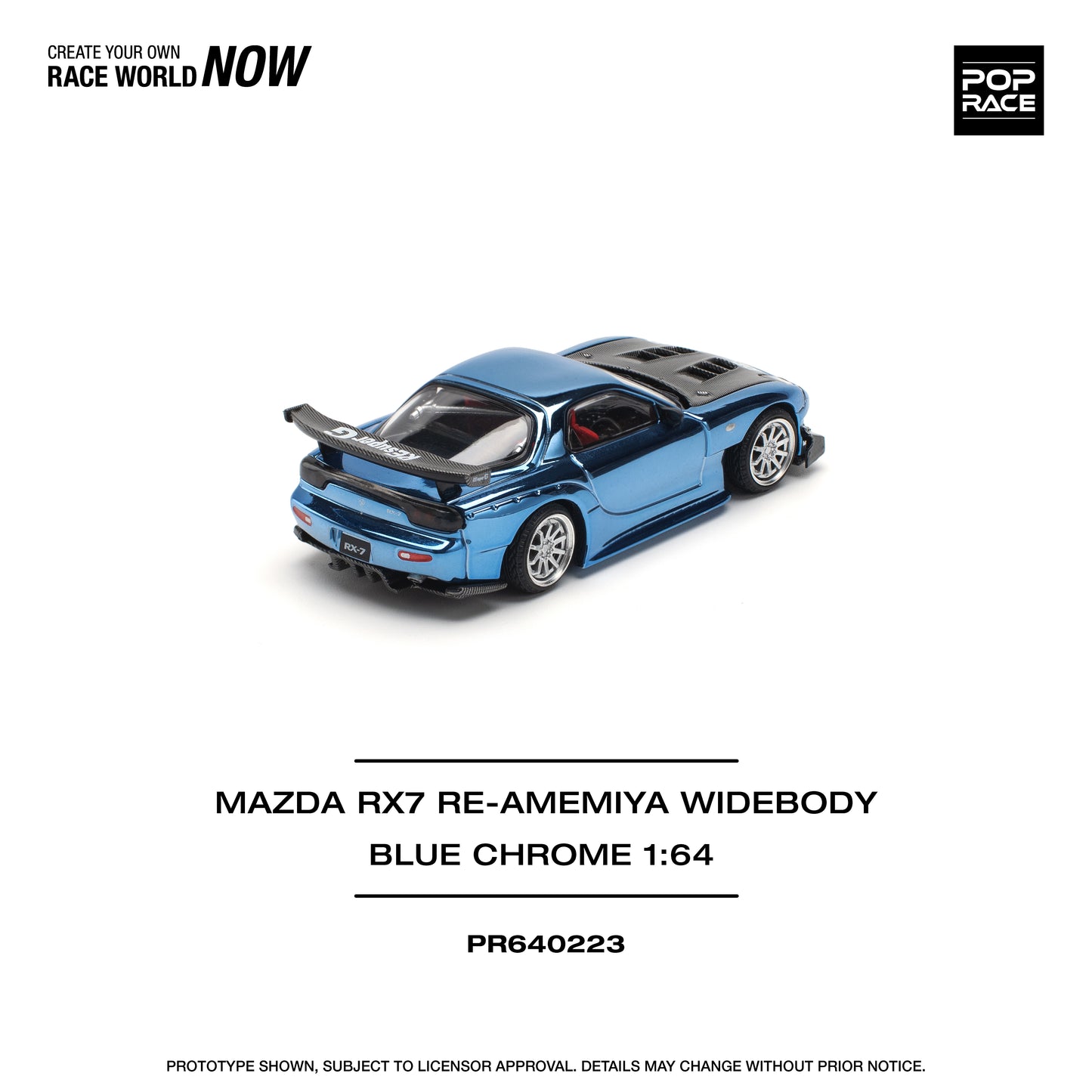 Pop Race - Mazda RX-7 Re-Amemiya Widebody (Blue Chrome) - 1:64 Scale