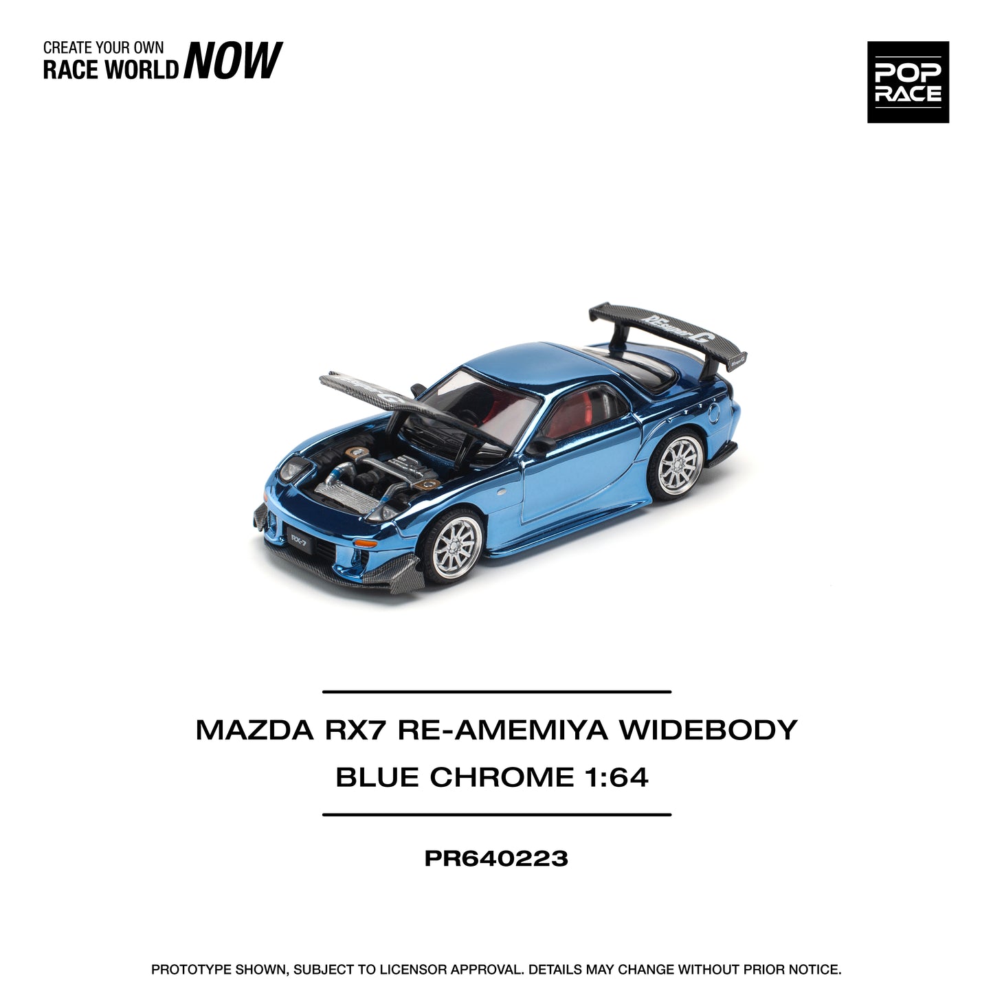 Pop Race - Mazda RX-7 Re-Amemiya Widebody (Blue Chrome) - 1:64 Scale