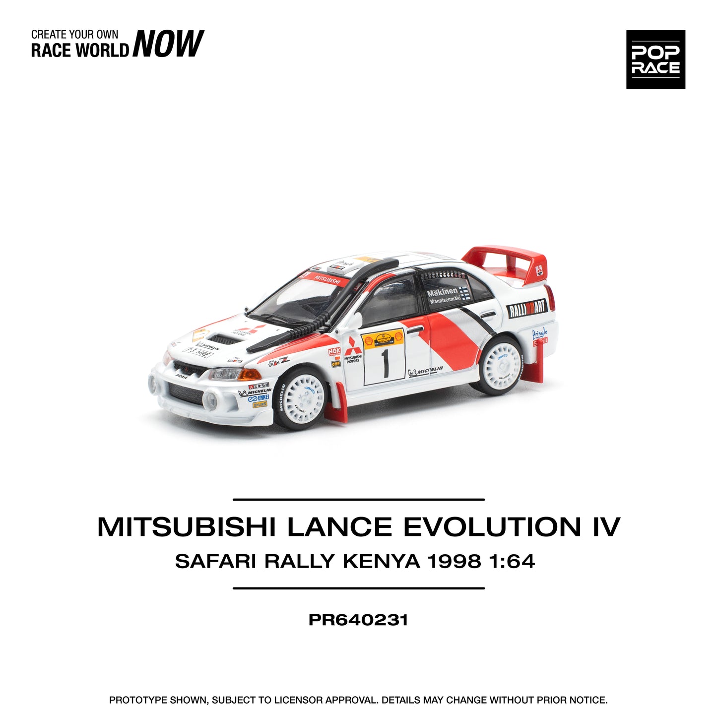 Pop Race - Mitsubishi Lancer Evolution IV 'Safari Rally Kenya 1998' - 1:64 Scale