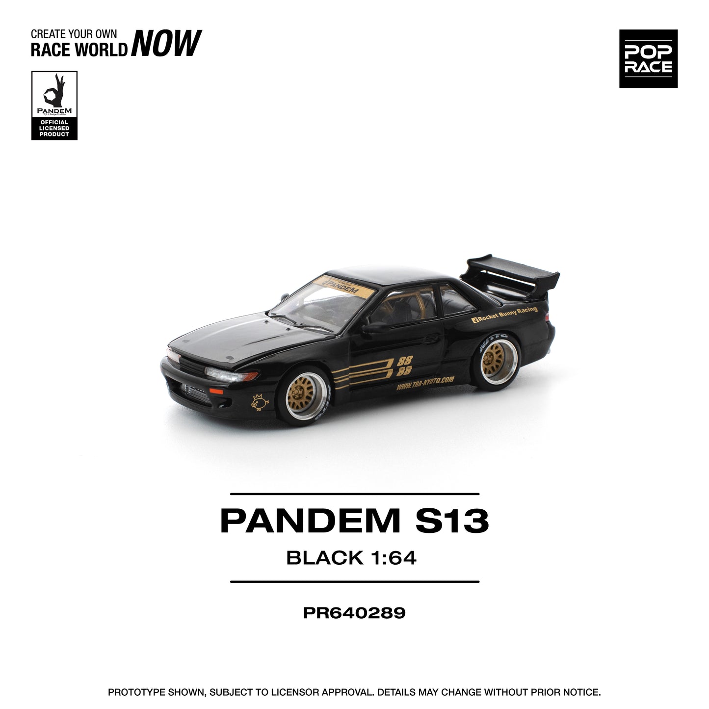 Pop Race - Nissan Silvia Pandem (S13) (Black/Gold) - 1:64 Scale