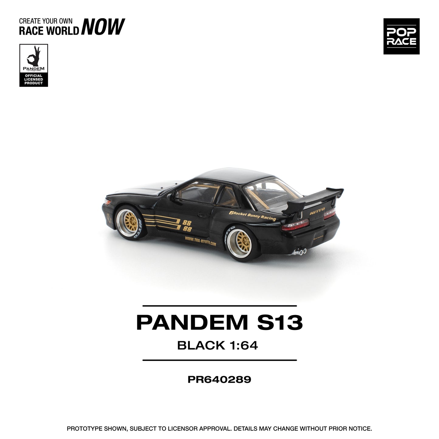 Pop Race - Nissan Silvia Pandem (S13) (Black/Gold) - 1:64 Scale