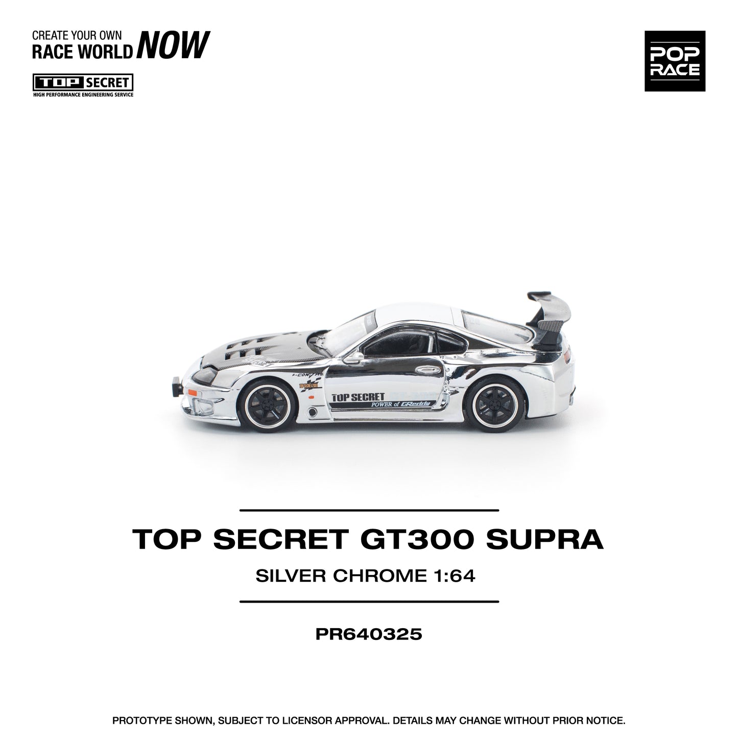 Pop Race - Toyota Supra GT300 'Top Secret' (Silver Chrome) - 1:64 Scale