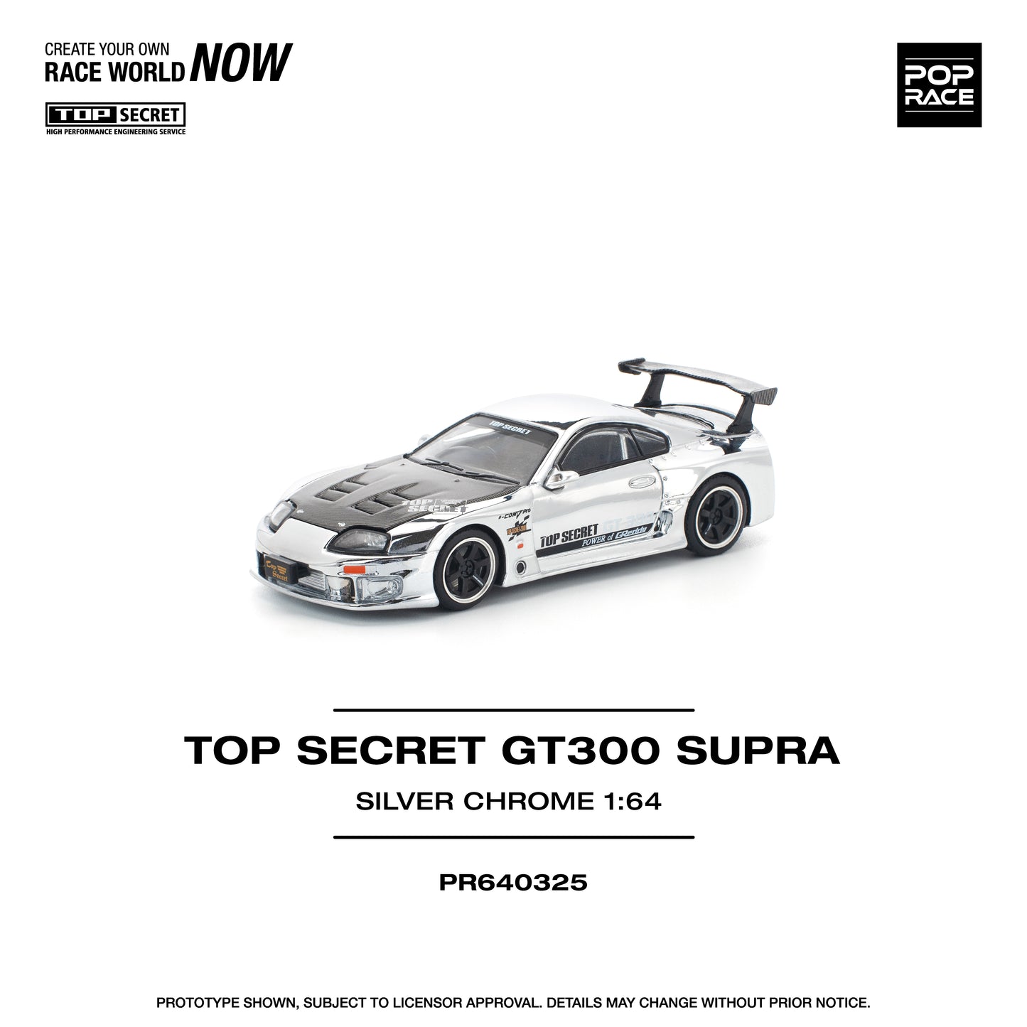 Pop Race - Toyota Supra GT300 'Top Secret' (Silver Chrome) - 1:64 Scale