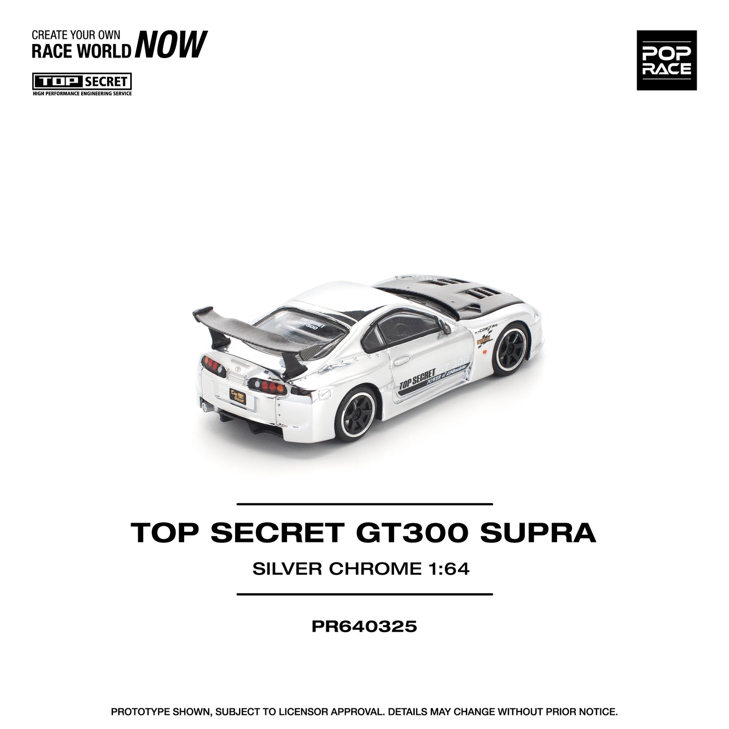 Pop Race - Toyota Supra GT300 'Top Secret' (Silver Chrome) - 1:64 Scale