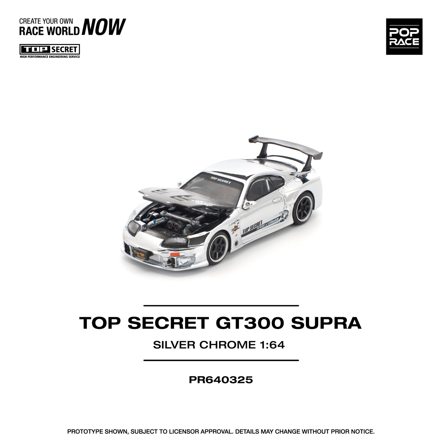 Pop Race - Toyota Supra GT300 'Top Secret' (Silver Chrome) - 1:64 Scale