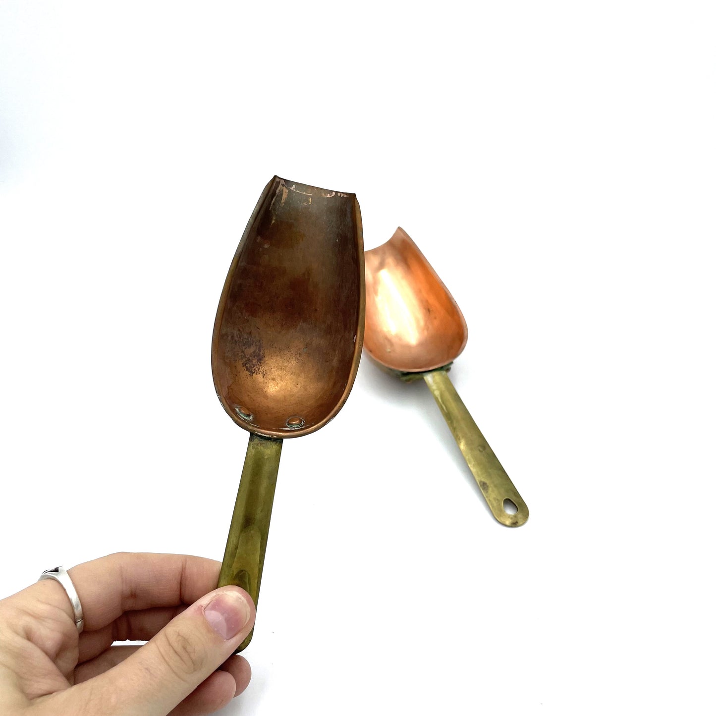 Vintage Pair of Copper Flour Scoops - 21cm