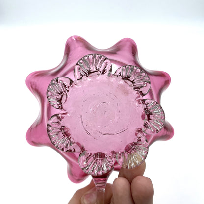 Handblown Cranberry Glass Bowl w/ Handle - 15cm