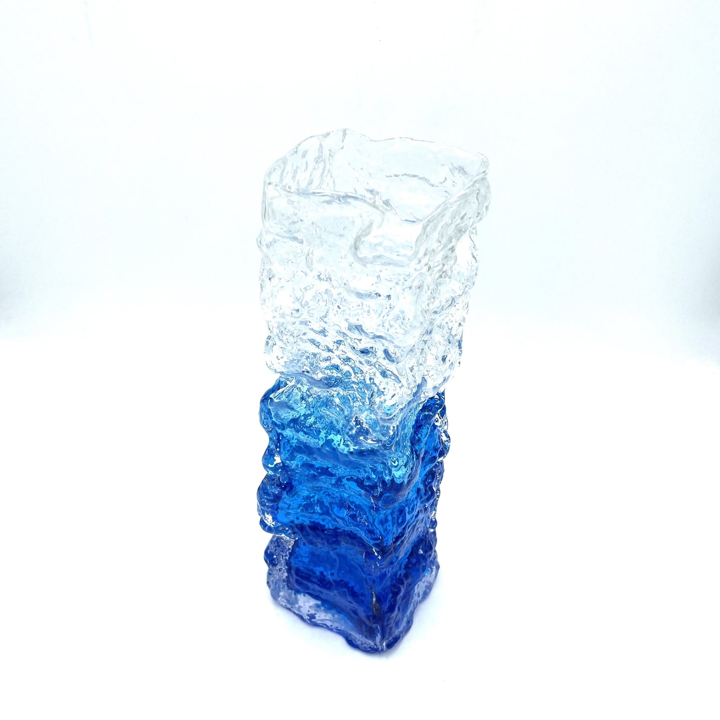 Large Blue Gradient Art Glass Bark Vase - 27cm