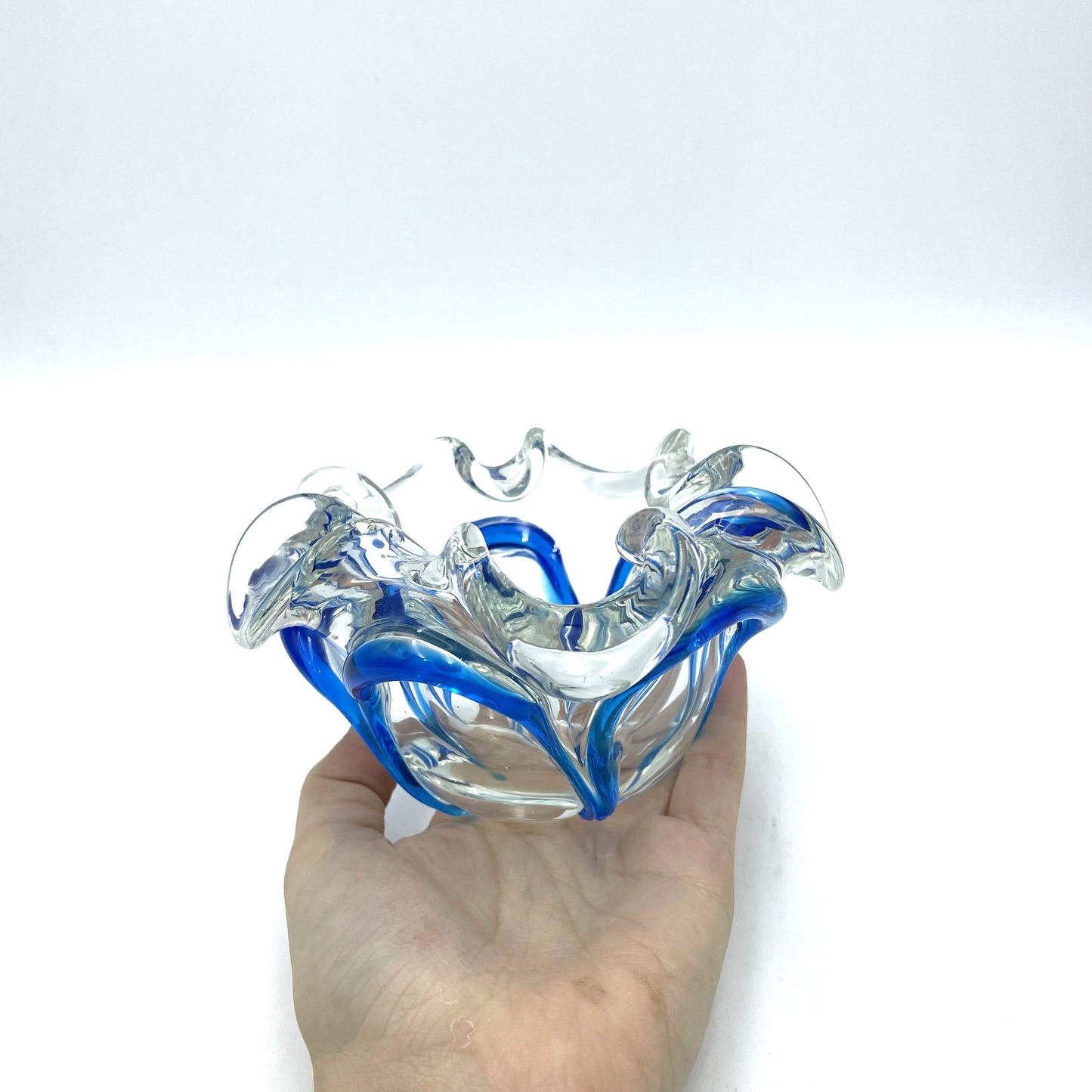 Blue Handblown Art Glass Ashtray - 14cm