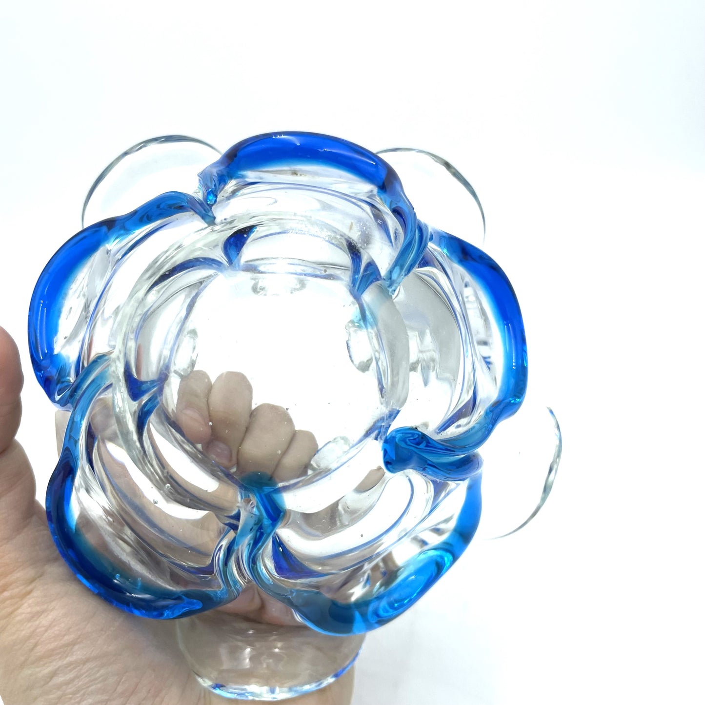 Blue Handblown Art Glass Ashtray - 14cm