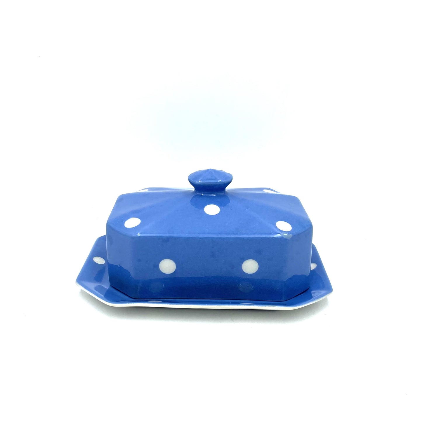 Vintage T.G Green Blue Domino Butter Dish - 16cm