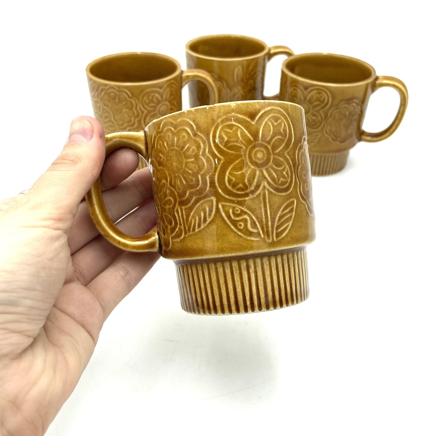 Set of 4 Retro Japanese Stacking Mugs