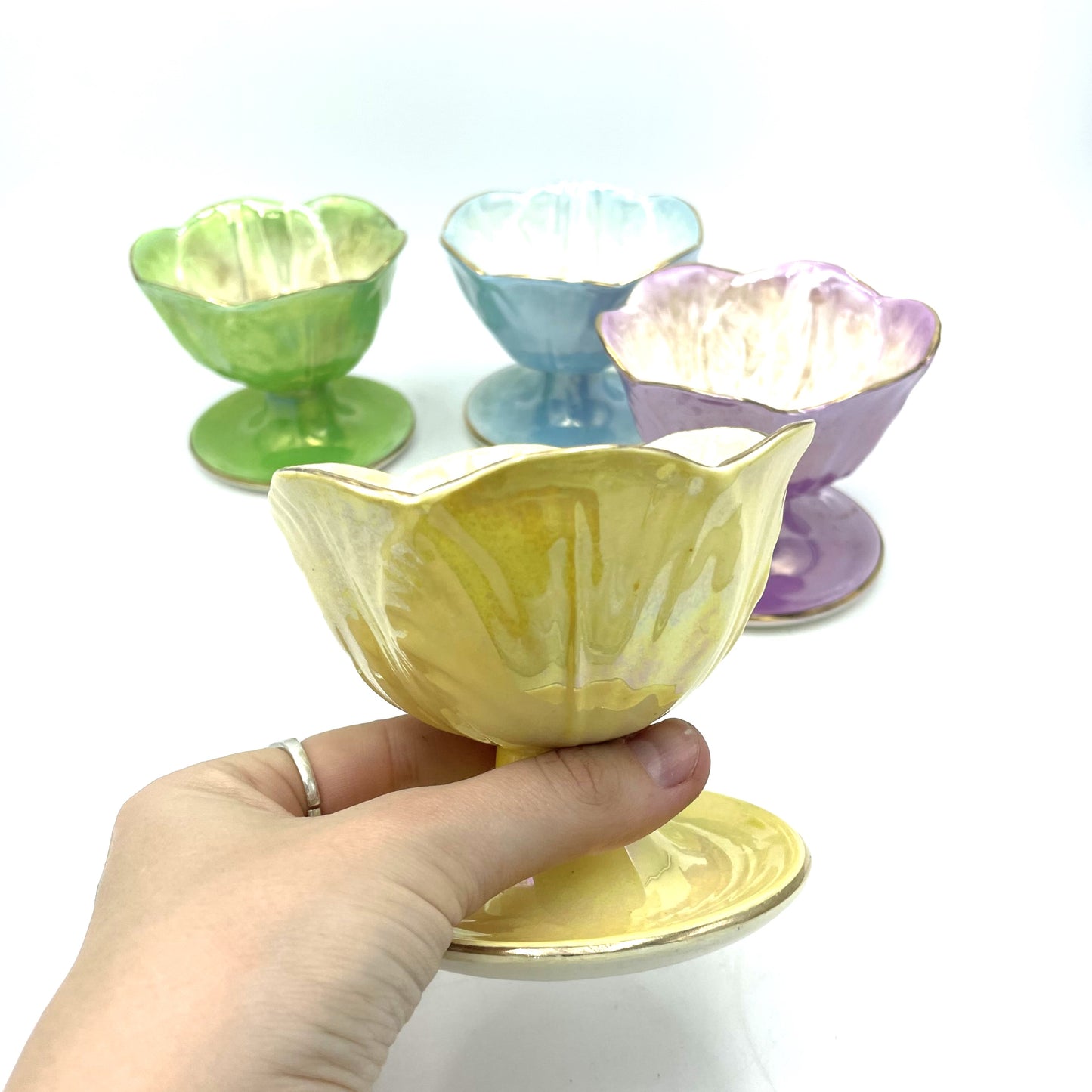 Set of 4 Maling Lustre Ware Harlequin Sundae Dishes - 9cm