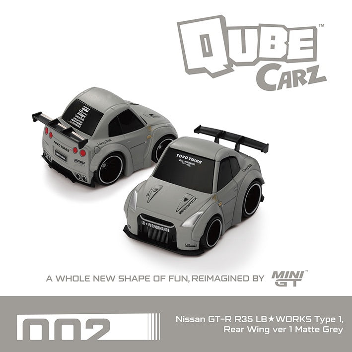 MiniGT - Qube Carz - Nissan GT-R R35 LB Liberty WORKS Type 1, Rear Wing Ver 1 Matte Grey