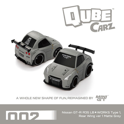 MiniGT - Qube Carz - Nissan GT-R R35 LB Liberty WORKS Type 1, Rear Wing Ver 1 Matte Grey