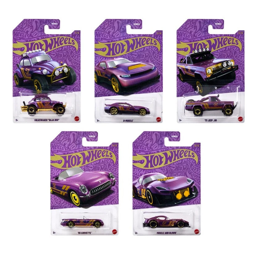 Hot Wheels - 57th Anniversary 'Purple & Gold' 2025 (Mix 1) - Set of 5