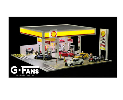 Shell Petrol / Gas Fuel Station with Lights - 1:64 Scale