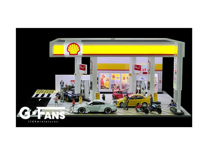 Shell Petrol / Gas Fuel Station with Lights - 1:64 Scale
