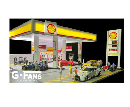 Shell Petrol / Gas Fuel Station with Lights - 1:64 Scale
