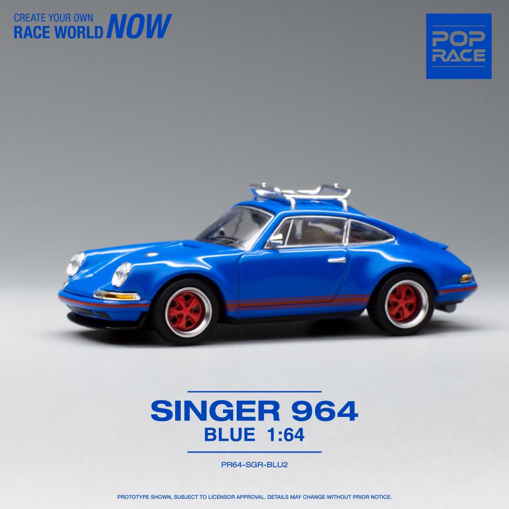 Pop Race - Porsche 911 (964) 'Singer' Blue with Wakeboards - 1:64 Scale