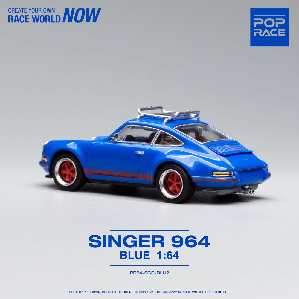 Pop Race - Porsche 911 (964) 'Singer' Blue with Wakeboards - 1:64 Scale