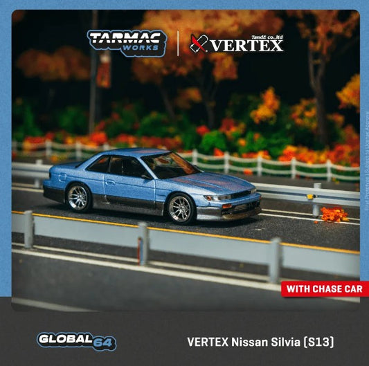 Tarmac Works - Vertex Nissan Silvia (S13) - Blue/Grey - 1:64 Scale