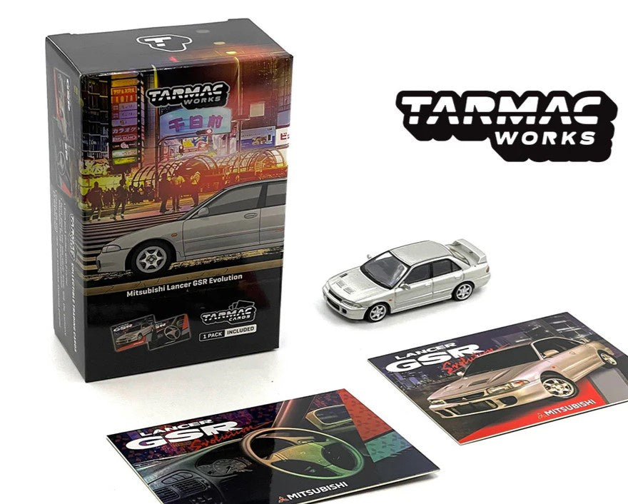 Tarmac Works - Mitsubishi Lancer GSR Evolution Silver (With Cards) - 1:64 Scale