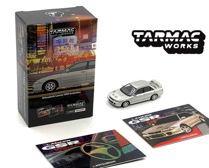Tarmac Works - Mitsubishi Lancer GSR Evolution Silver (With Cards) - 1:64 Scale