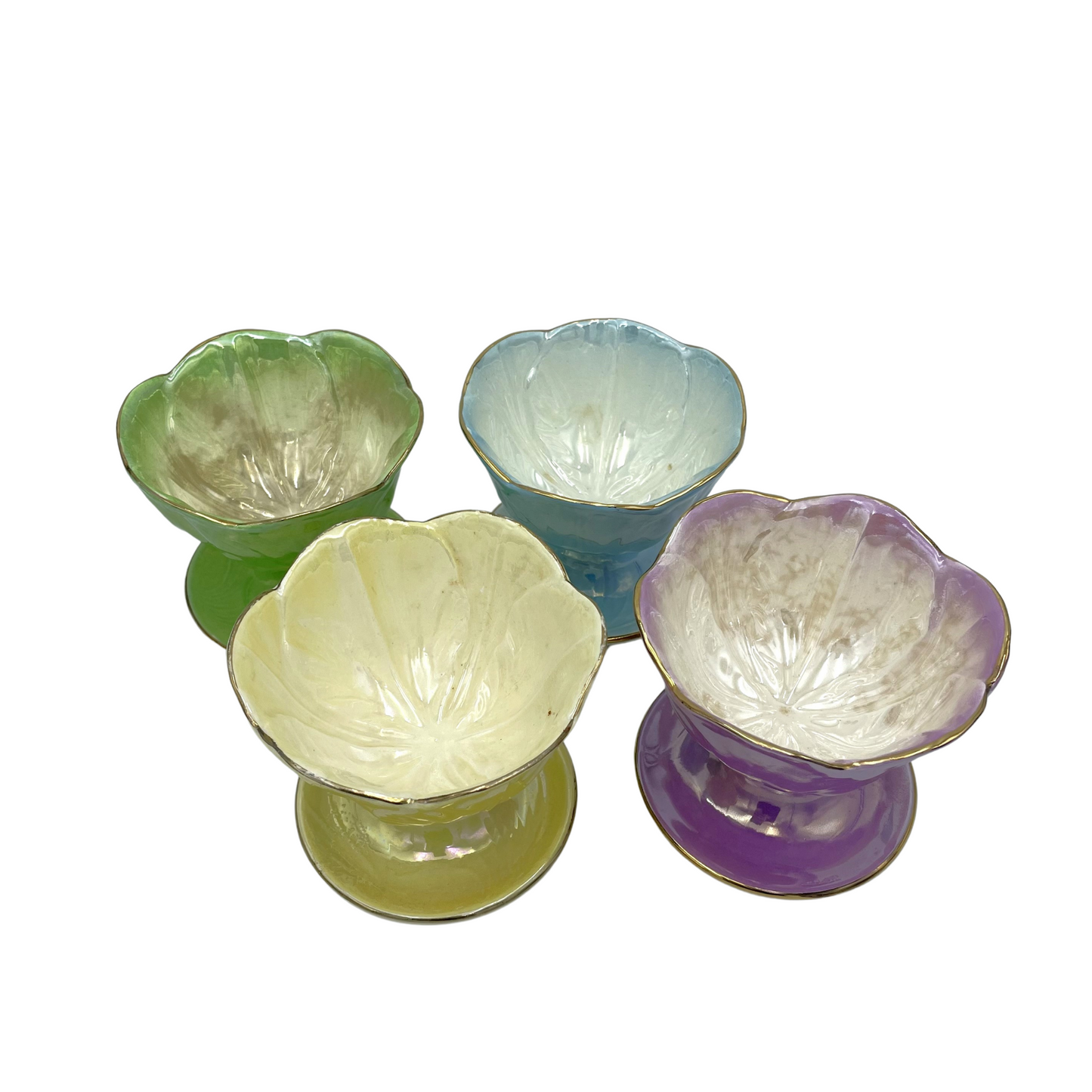 Set of 4 Maling Lustre Ware Harlequin Sundae Dishes - 9cm