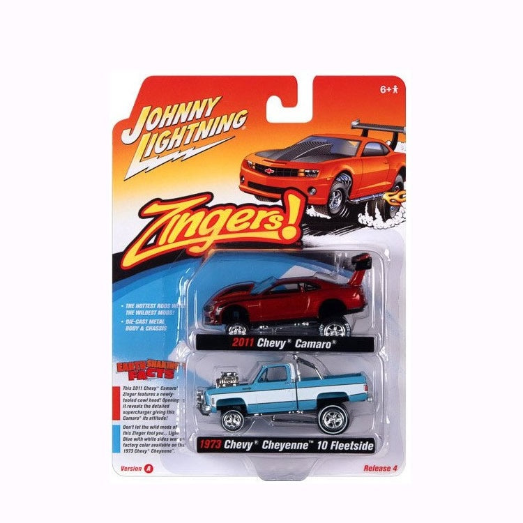 Johnny Lightning - 2021 R4/A - Twin Pack - 2011 Camaro (Red) + 1973 Fleetside