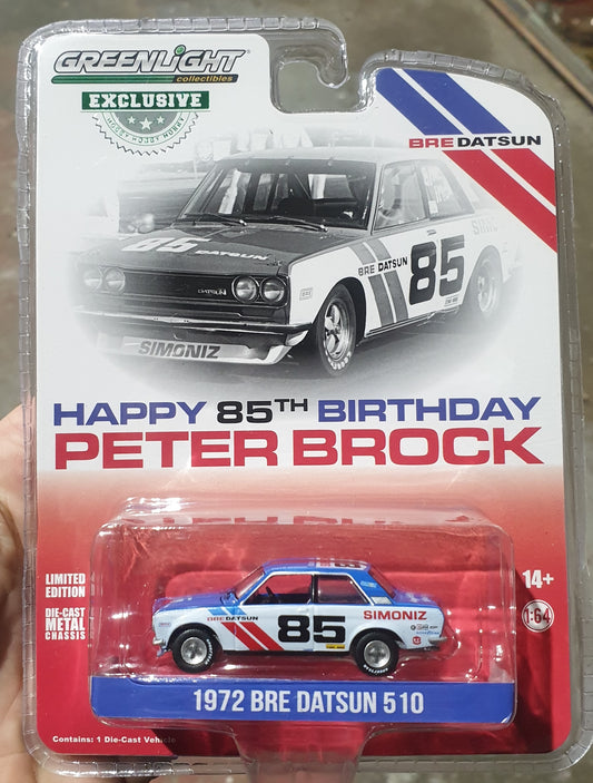 Greenlight 1972 Datsun 510 #85 Brock Racing Enterprises (BRE) Birthday Edition