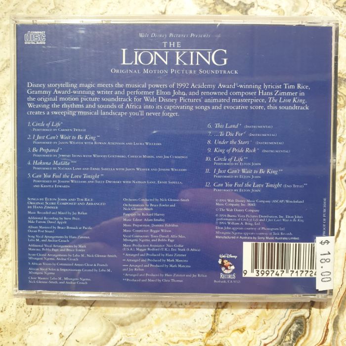 CD - Soundtrack, The Lion King: Original Motion Picture Soundtrack (Single CD)