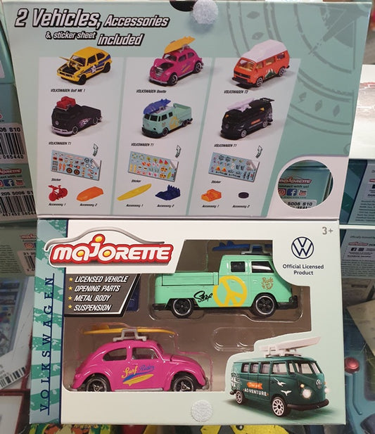 Majorette - Volkswagen 2 Piece Set - VW Beetle (Pink) / T1 (Light Green)
