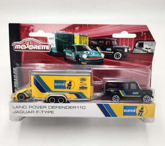 Majorette - Race Trailers - Bilstein Land Rover Defender 110 with Jaguar F-Type and trailer