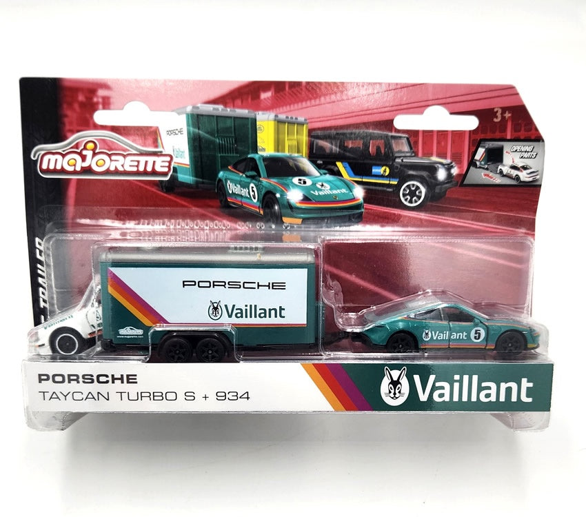 Majorette - Race Trailers - Vaillant Porsche Taycan Turbo S with Porsche 934 and trailer