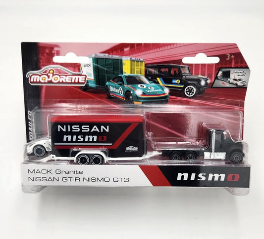 Majorette - Race Trailers - Mack Granite with Nissan GT-R Nismo GT3 and trailer