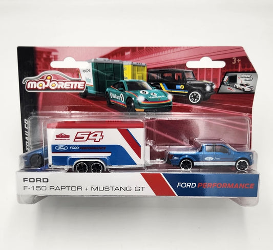 Majorette - Race Trailers - Ford Performance F-150 Raptor with Ford Mustang GT and trailer