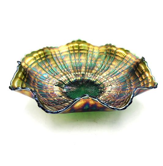 Carnival Glass - Blue/Green Lolly or Sweet Bowl - 23cm
