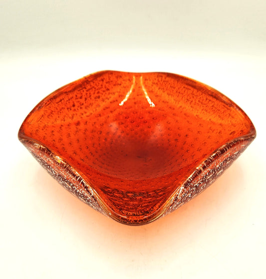 Square Orange and Silver Fleck Art Glass Bowl - 19cm