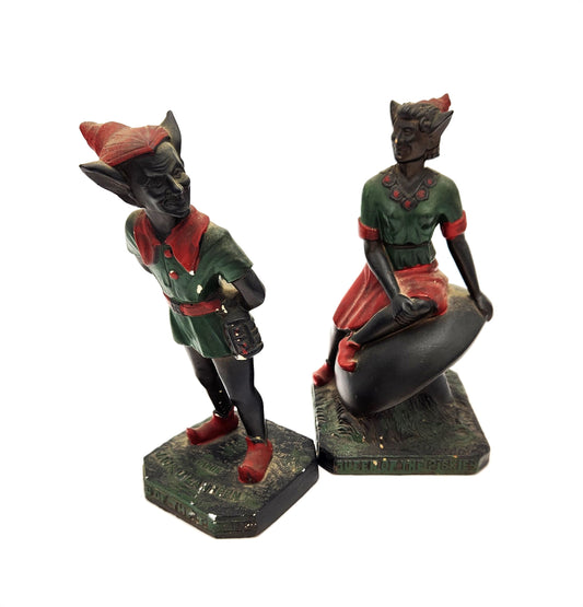 Pair of King and Queen Chalkware Pixies - 15cm