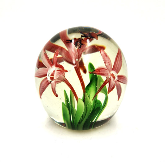 Glass Floral Art Glass Paperweight - 9cm