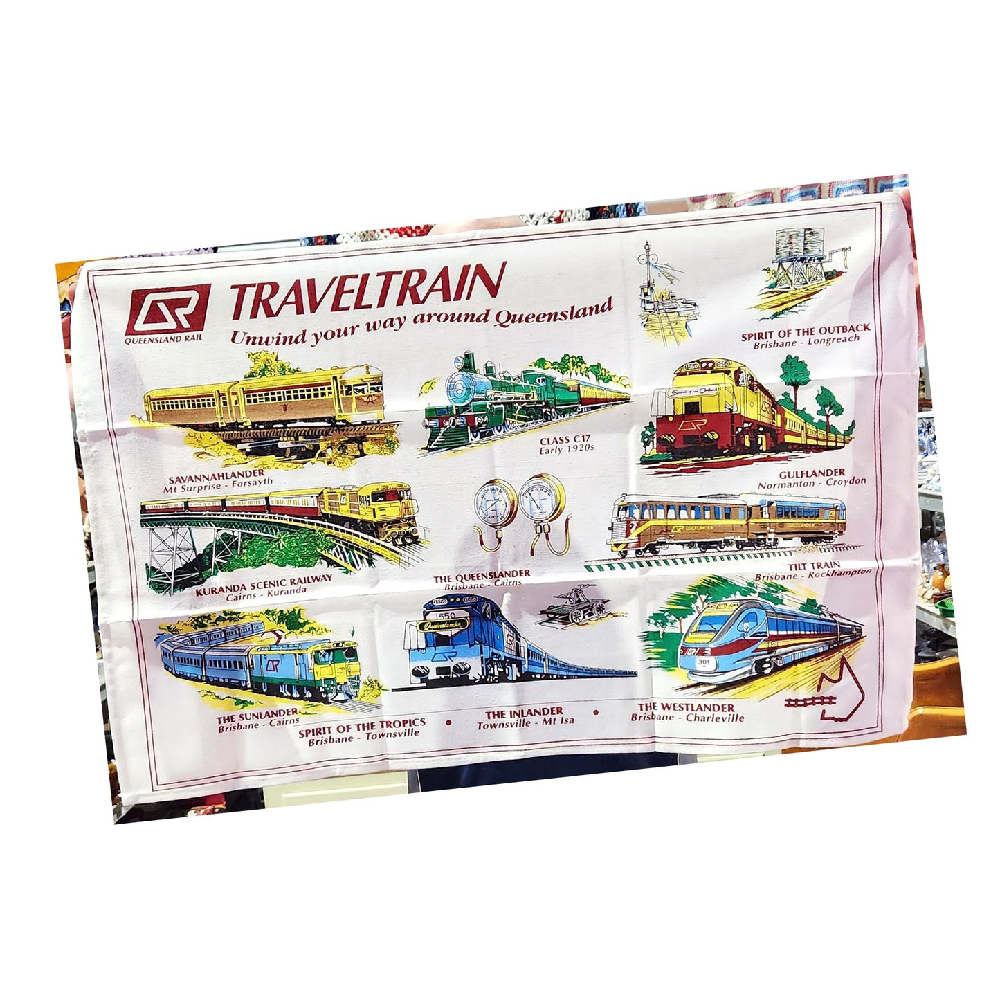 Queensland Railway QR Travel Train Cotton Tea Towel - 75cm