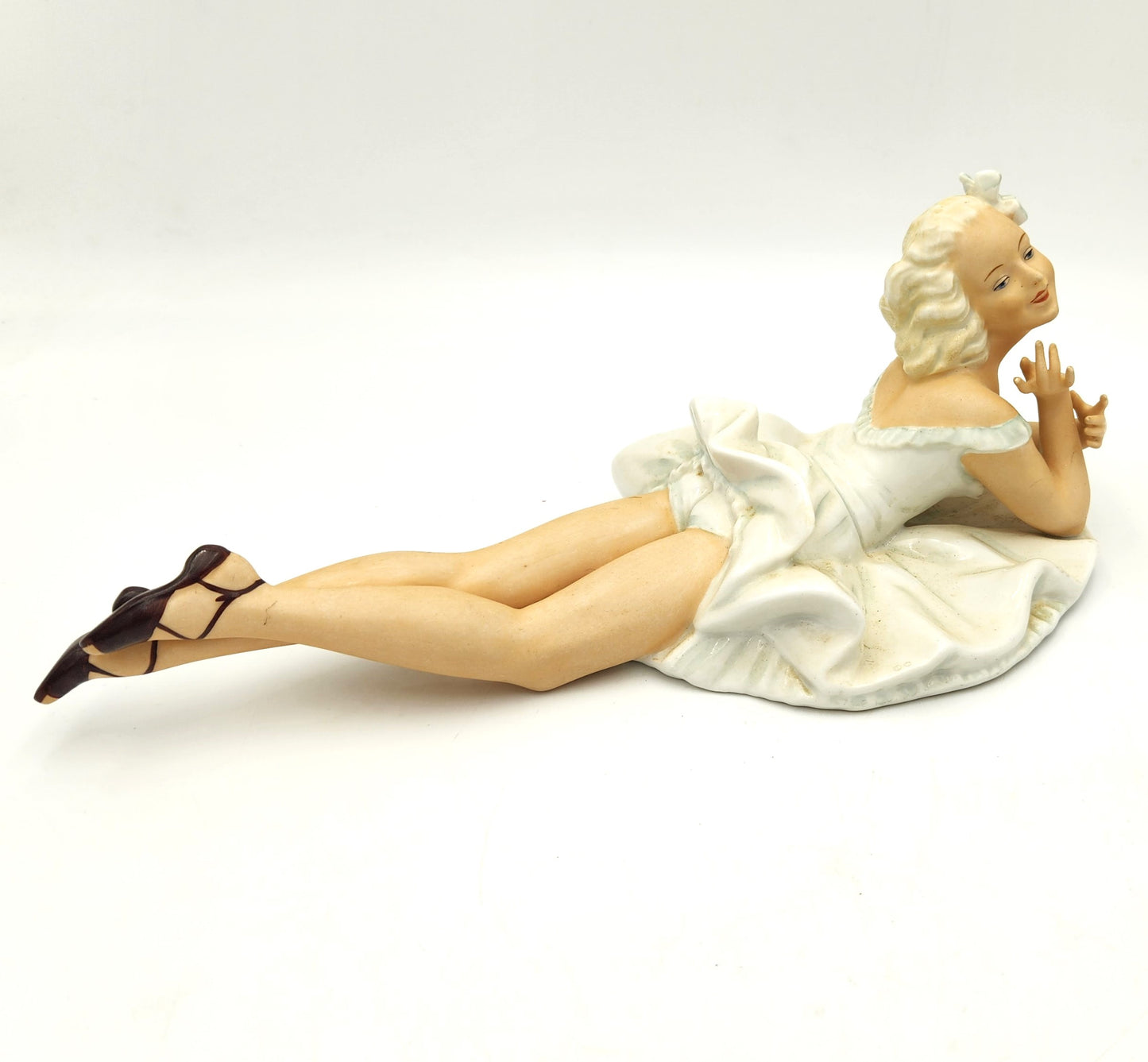 Vintage Minx Laying Lady Porcelain Figure - 28cm